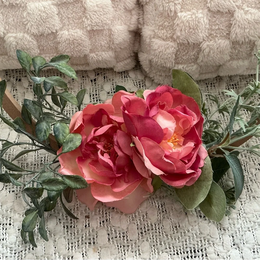 Rustic Floral Wreath with Pink and Green Accents